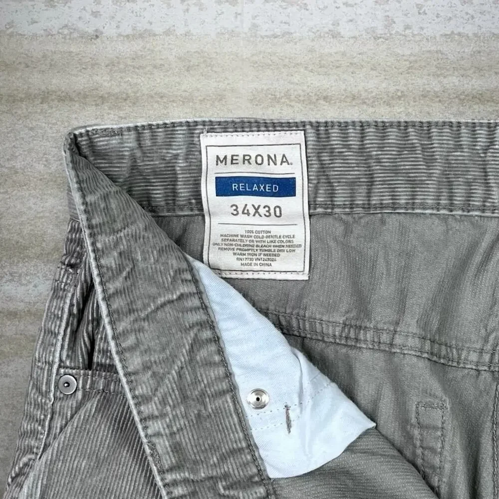 Vintage Y2K Merona Corduroy Pants 34x30 Baggy Wide Leg Fit Light Tan Cotton